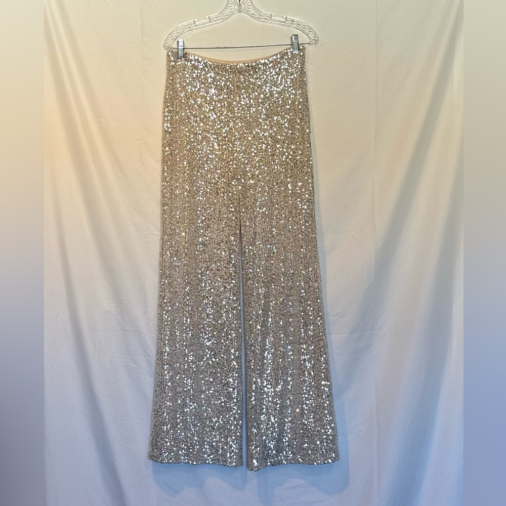 Cream/white sequin wide leg pants